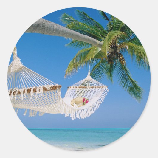 Beach Paradise Vacation Hammock Ronde Sticker (Voorkant)