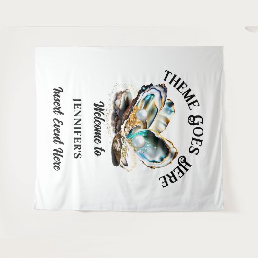 Beach parel oester zee shell iriserende glam party wandkleed (Voorkant (horizontaal))