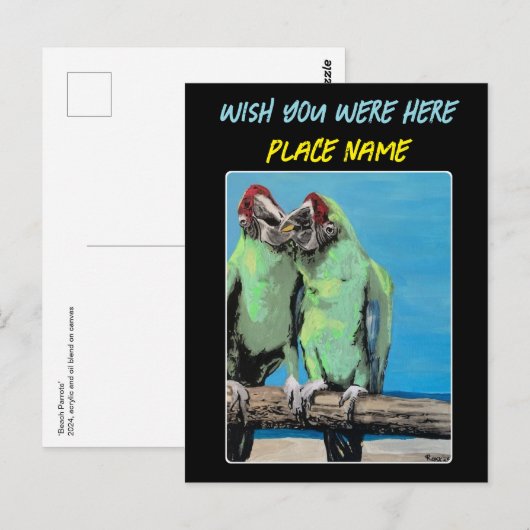 'Beach Parrots' Schilderij op een Briefkaart (Voorkant / Achterkant)