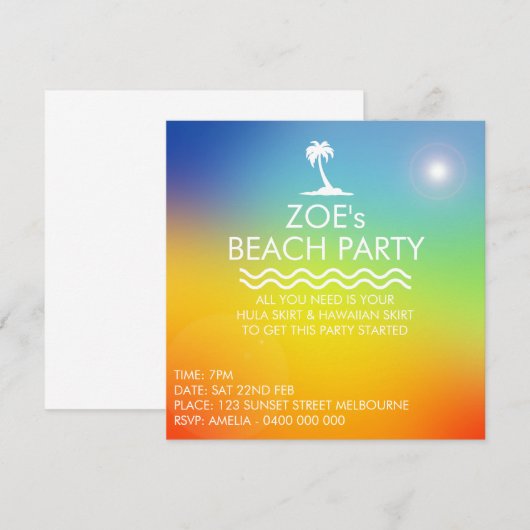 BEACH PARTIJ KAART (Voorkant / Achterkant)