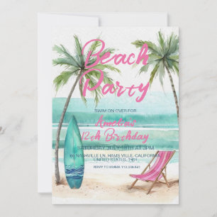 Beach Party 12e verjaardagsuitnodiging Tropisch Kaart