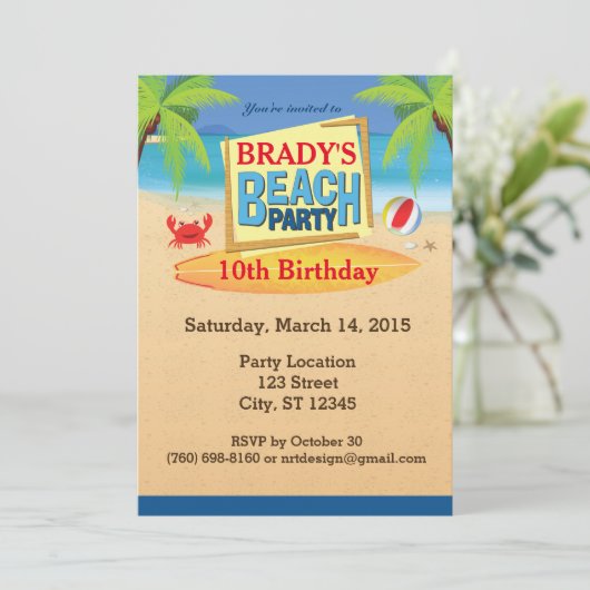 Beach Party 5" x 7" Uitnodigingen (Staand voorkant)