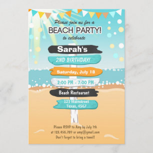 Beach Party Beach verjaardag Uitnodiging Strand