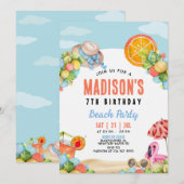 Beach Party bewerkbare verjaardagsuitnodiging Kaart (Voorkant / Achterkant)