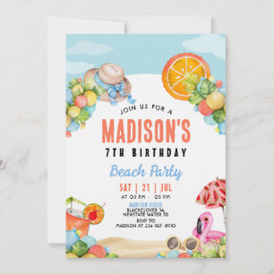 Beach Party bewerkbare verjaardagsuitnodiging Kaart