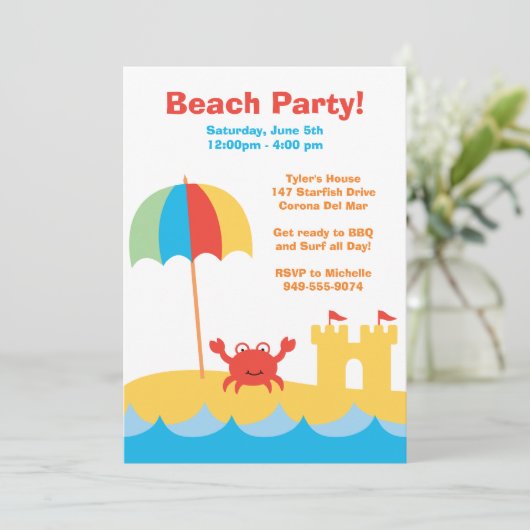 Beach Party Birthday Invitation Kaart (Staand voorkant)
