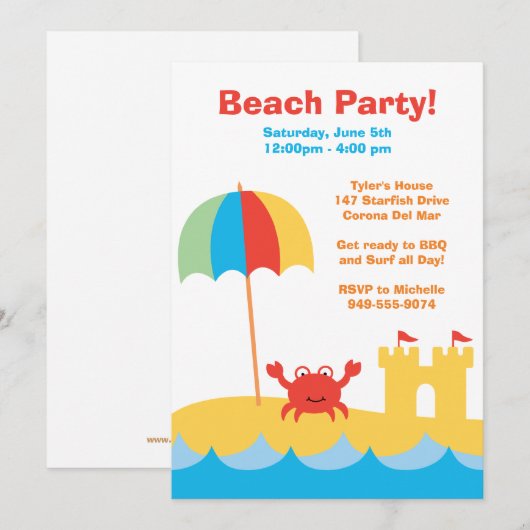 Beach Party Birthday Invitation Kaart (Voorkant / Achterkant)