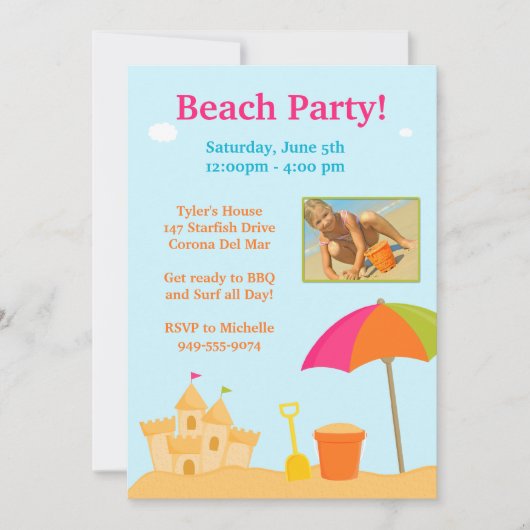 Beach Party Birthday Invitation Kaart (Voorkant)