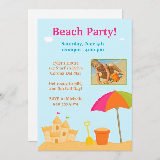 Beach Party Birthday Invitation Kaart (Voorkant / Achterkant)