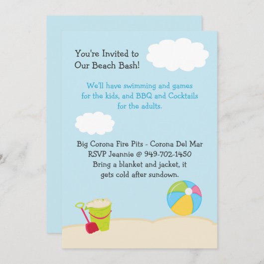 Beach Party Birthday Party - uitnodiging (Voorkant / Achterkant)