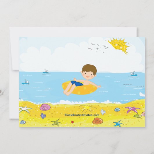 Beach Party Boy Swimming Birthday Invitation Kaart (Achterkant)