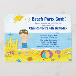 Beach Party Boy Swimming Birthday Invitation Kaart
