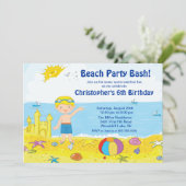 Beach Party Boy Swimming Birthday Invitation Kaart (Staand voorkant)
