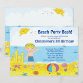 Beach Party Boy Swimming Birthday Invitation Kaart (Voorkant / Achterkant)