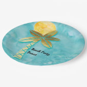 Beach Party Bunco Blauw Waterverf Gouden Palm Papieren Bordje (Gekanteld)