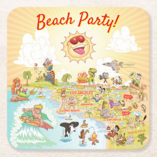 Beach Party Cartoon California Onderzetter