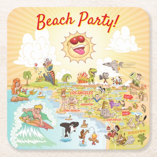 Beach Party Cartoon California Onderzetter (Voorkant)