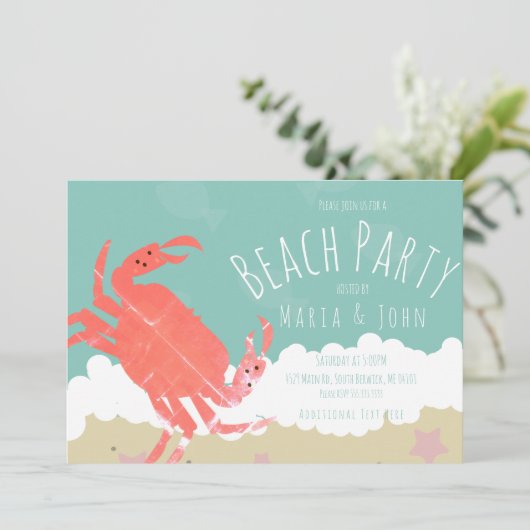 Beach Party Crab Sand Ocean Waves Kaart (Staand voorkant)