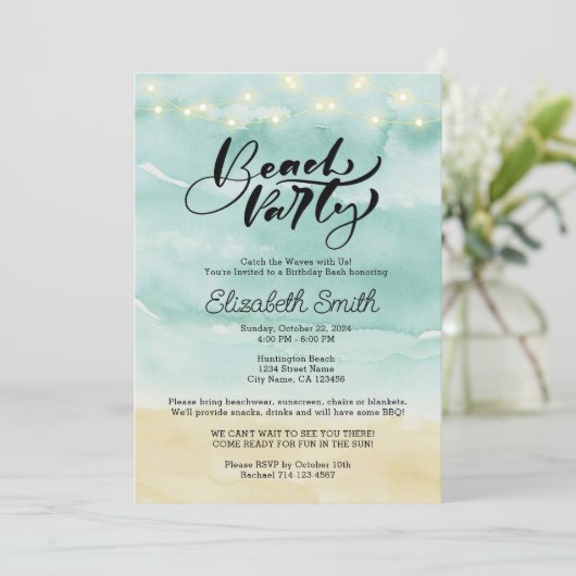 Beach Party Digitale Uitnodiging Kaart (Staand voorkant)