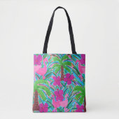 Beach Party Flamingos and Palms Pattern Canvas tas (Voorkant)