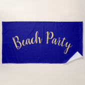 BEACH PARTY Fun Cool Script op Blue Royal Blue Strandlaken (Voorkant)