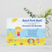 Beach Party Girl Swimming Birthday Invitation Kaart (Staand voorkant)
