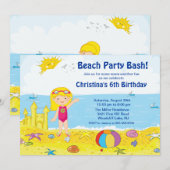 Beach Party Girl Swimming Birthday Invitation Kaart (Voorkant / Achterkant)