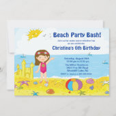 Beach Party Girl Swimming Birthday Invitation Kaart (Voorkant)
