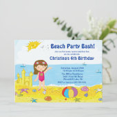 Beach Party Girl Swimming Birthday Invitation Kaart (Staand voorkant)