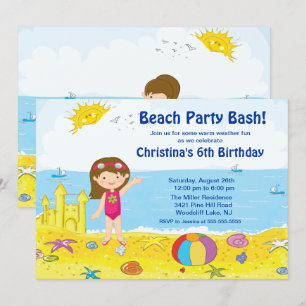 Beach Party Girl Swimming Birthday Invitation Kaart