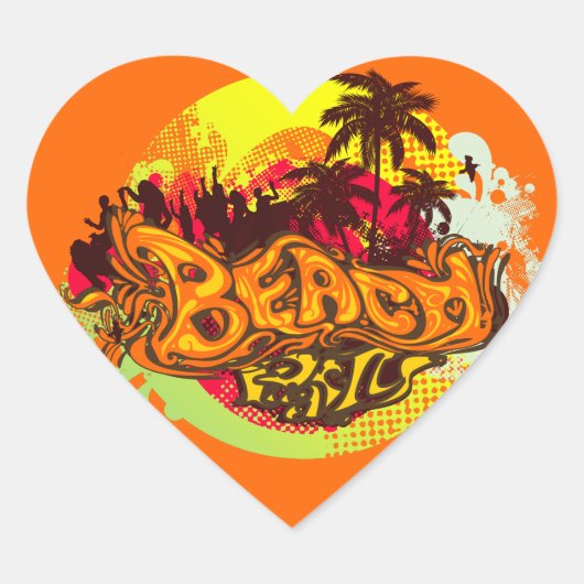 Beach Party Hart Sticker (Voorkant)
