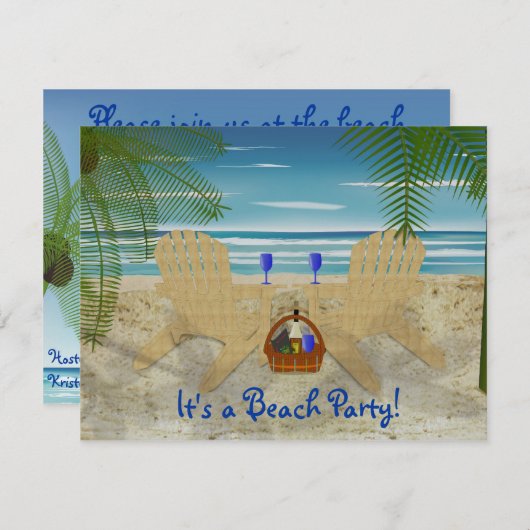 Beach Party Invitation Sjabloon Kaart (Voorkant / Achterkant)