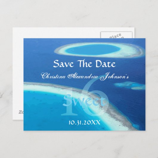 Beach Party Ocean Fun Sweet 16 Bewaar de datum Aankondigingskaart (Voorkant / Achterkant)