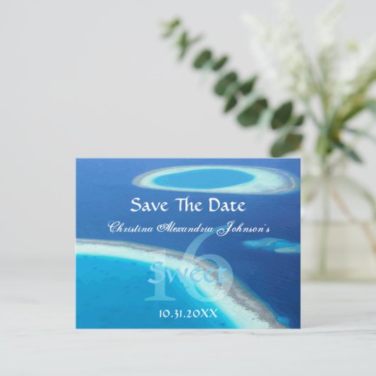 Beach Party Ocean Fun Sweet 16 Bewaar de datum Aankondigingskaart (Staand voorkant)