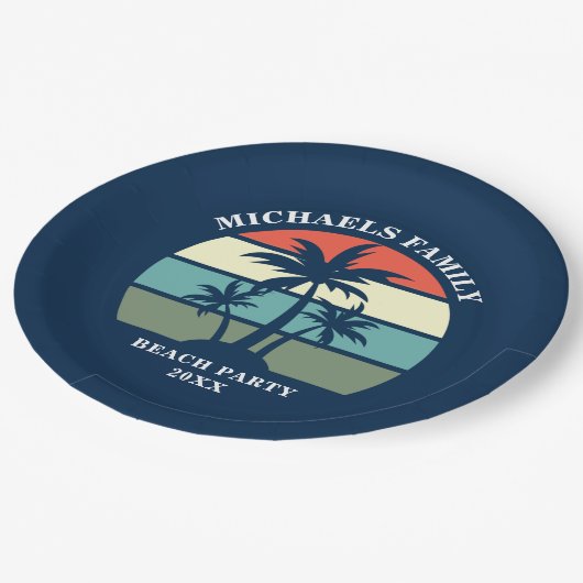 Beach Party palm Tree Sunset Island Aangepast blau Papieren Bordje (Gekanteld)