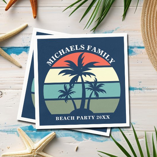 Beach Party palm Tree Sunset Island Aangepast blau Servet