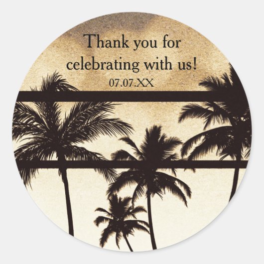 Beach Party Palm Trekt Tropische Golden Night Ronde Sticker (Voorkant)
