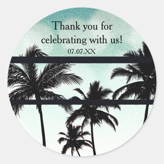Beach Party palm Trepical Green Vintage Ronde Sticker (Voorkant)