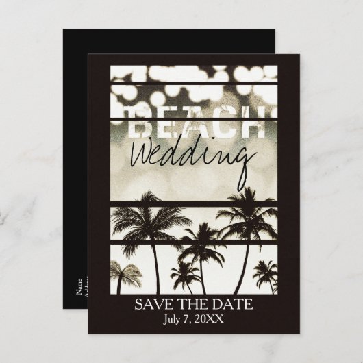 Beach Party palm Trepical White Hot Aankondigingskaart (Voorkant / Achterkant)