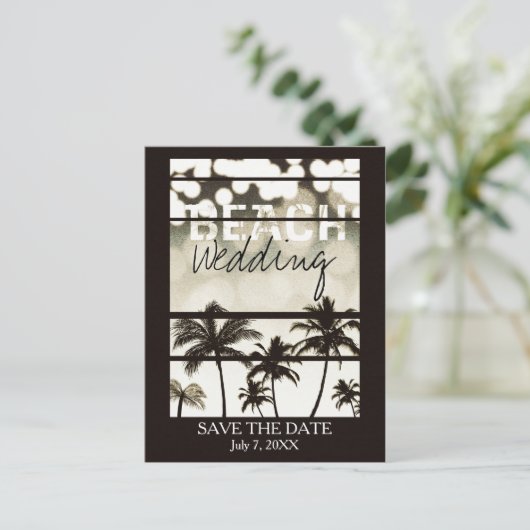 Beach Party palm Trepical White Hot Aankondigingskaart (Staand voorkant)