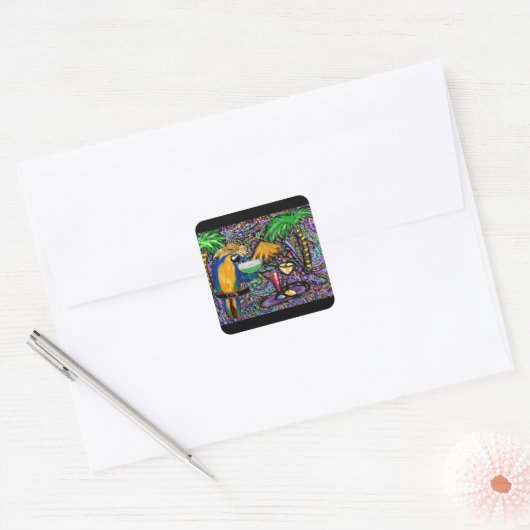 Beach Party Parrot Vierkante Sticker (Envelop)