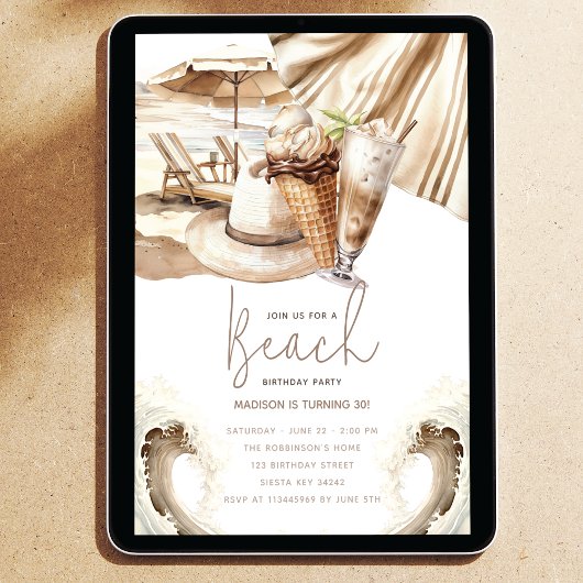 Beach Party Pastel Zand Verjaardag Kaart
