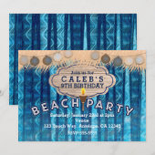 BEACH PARTY Retro Blue Waves Verjaardag Uitnodigin Kaart (Voorkant / Achterkant)