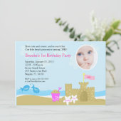 Beach Party Sand Castle 5x7 PHOTO-uitnodiging Kaart (Staand voorkant)