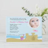 Beach Party Sand Castle 5x7 PHOTO-uitnodiging Kaart (Staand voorkant)
