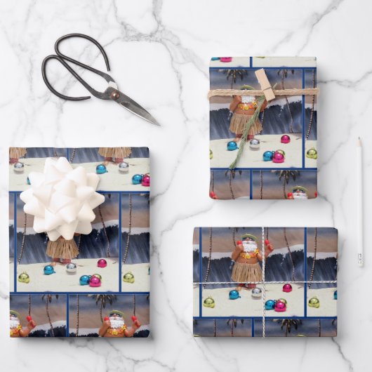 Beach Party Santa Claus- Kerst inpakpapier (Voorkant)