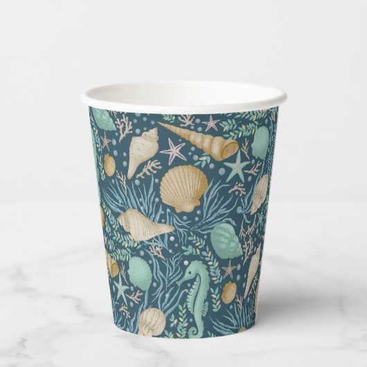 Beach Party Seashells Paper Cups: 8 oz Paper Cup, Papieren Bekers (Achterkant)