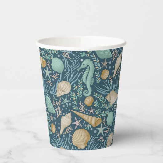 Beach Party Seashells Paper Cups: 8 oz Paper Cup, Papieren Bekers (Links)