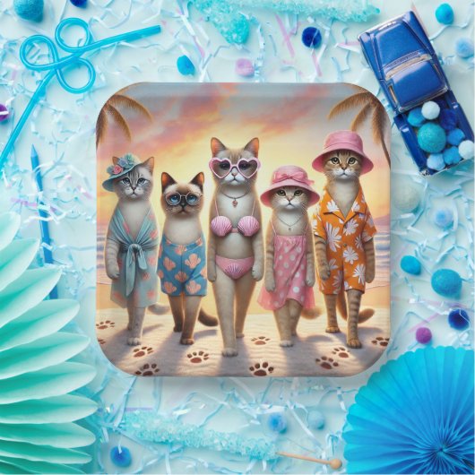 Beach Party Siamese Cat Beach  Tropical Summer  Papieren Bordje (Feest)