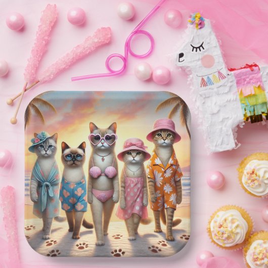 Beach Party Siamese Cat Beach  Tropical Summer  Papieren Bordje (Feest)